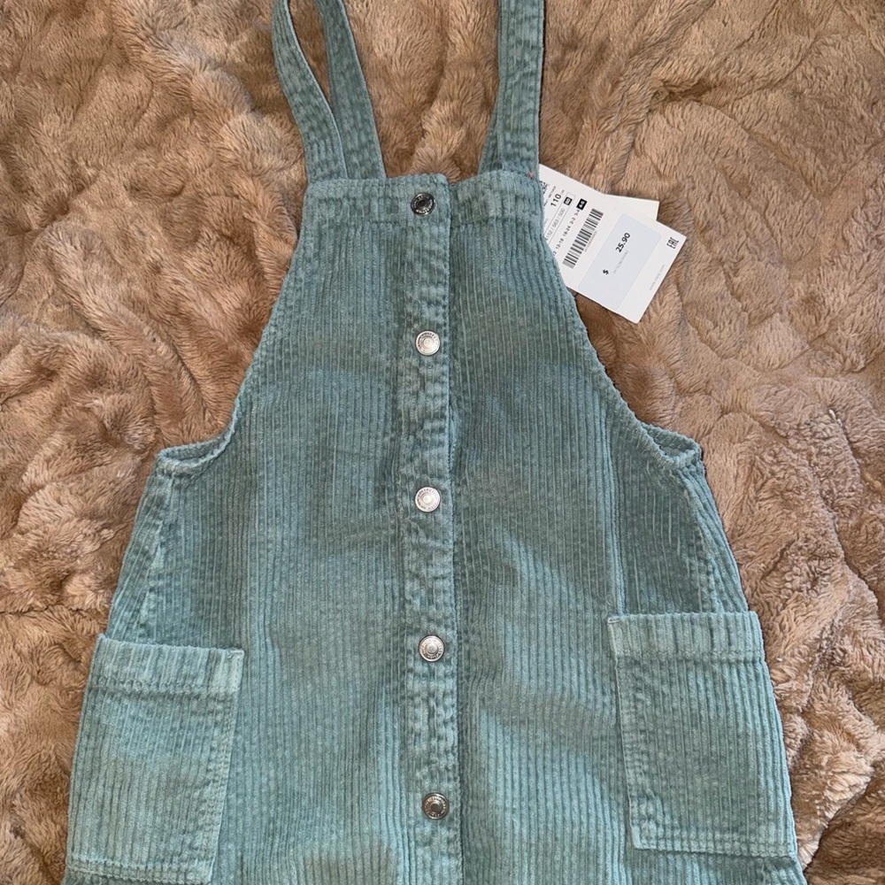 Zara Green Corduroy Overalls with Sleeveless Design